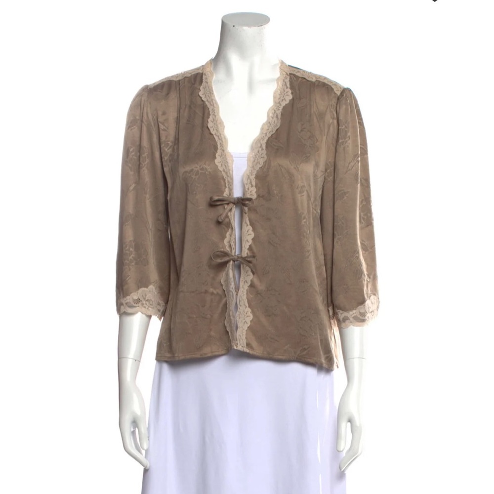 Rouje Aldo Lace Trim Tie Blouse Sz FR 42
US 10 NWT